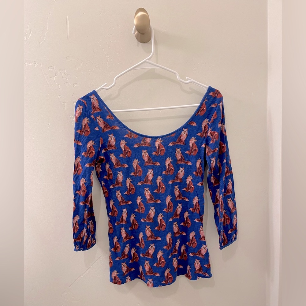 Anthropologie Fox Print shirt Sz XS